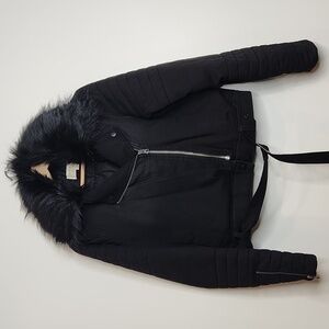 Cloth & Stone Black Faux Fur Collar Moto Biker Jacket Size S